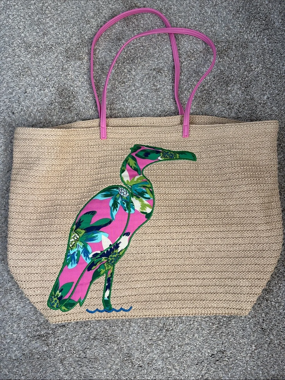 Vera Bradley Pink Floral Heron Straw Tote